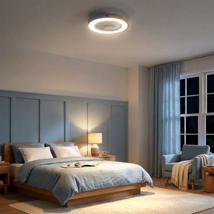 Brilagi - Luminária de teto LED dimável com ventilador LED/38W/230V 3000-6500K Ø 50 cm azul/carvalho + controlo remoto