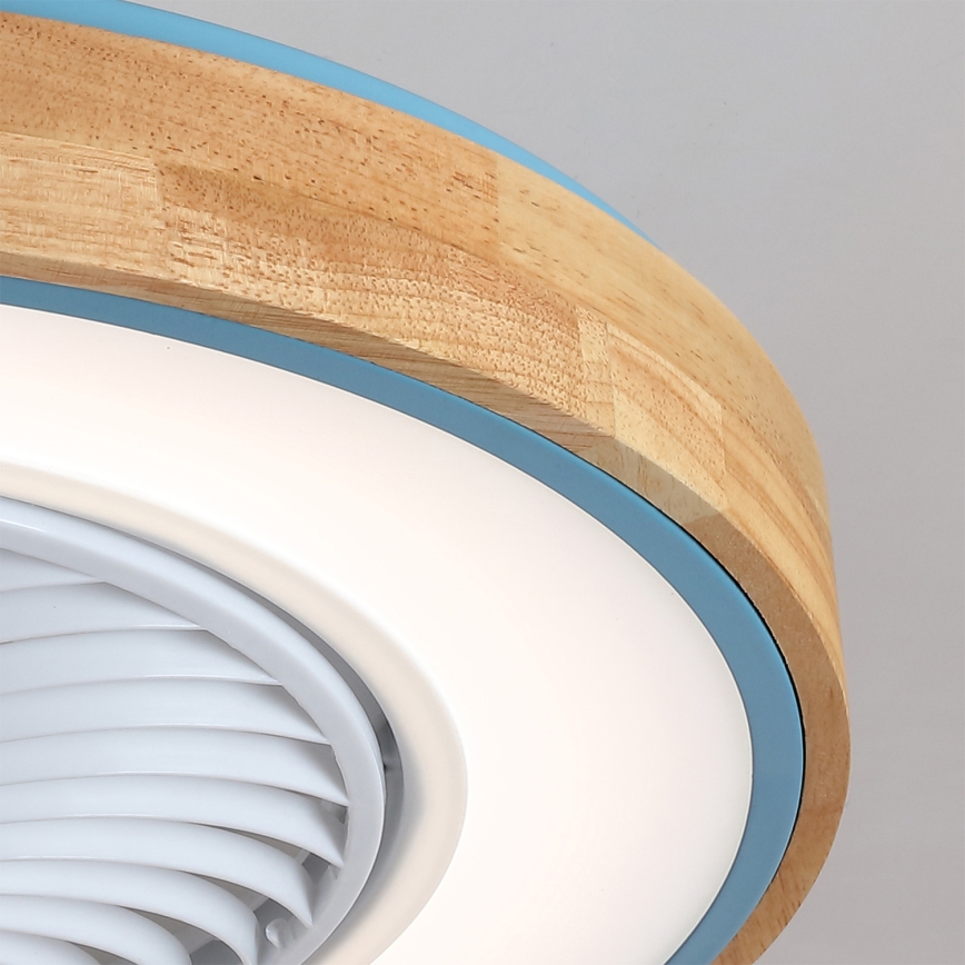 Brilagi - Luminária de teto LED dimável com ventilador LED/38W/230V 3000-6500K Ø 50 cm azul/carvalho + controlo remoto
