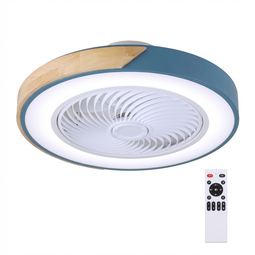 Brilagi - Luminária de teto LED dimável com ventilador LED/38W/230V 3000-6500K Ø 50 cm azul/carvalho + controlo remoto
