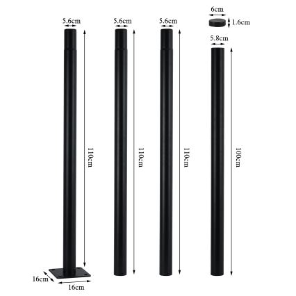 Brilagi - Haste metálica para mastro de iluminação exterior URBAN, 4 m, diâmetro 58 mm, preta