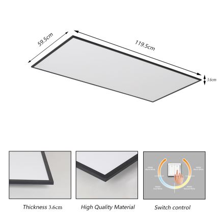 Brilagi - Luminária de teto LED SLIMFRAME LED/80W/230V 120x60 cm 3000/4000/6000K preta