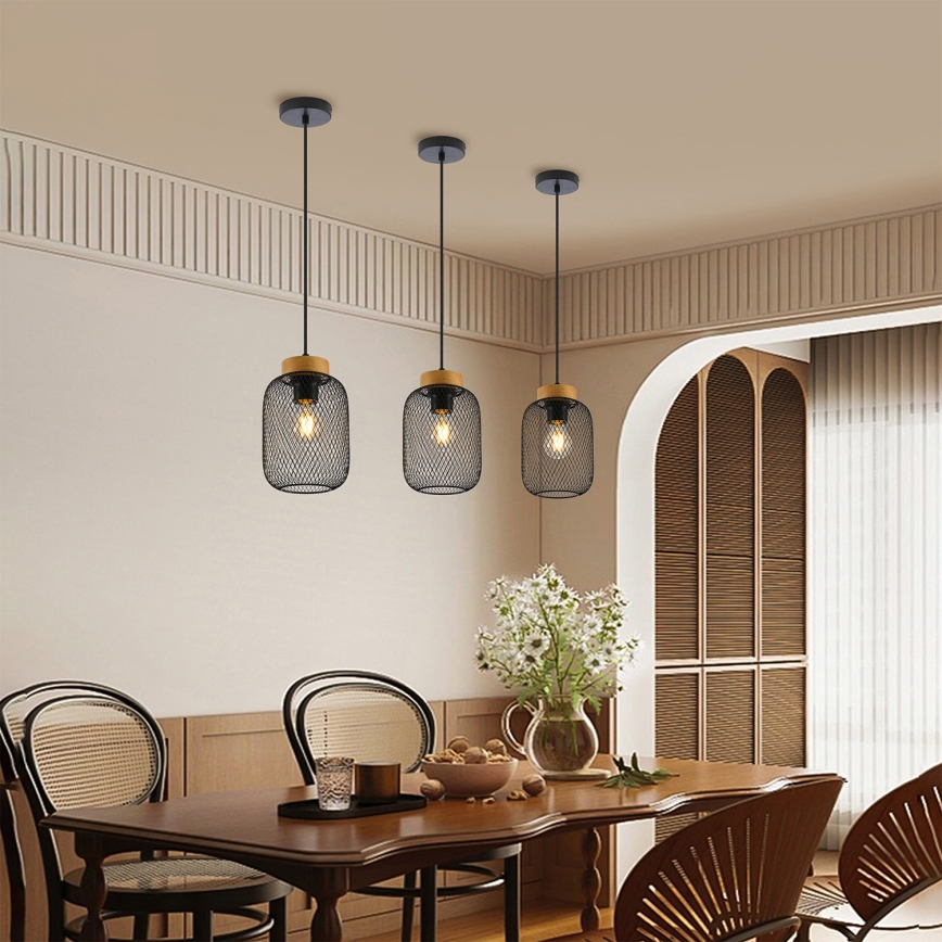 Brilagi - Pendente com cabo BASKLITE 1xE27/15W/230V madeira/preto