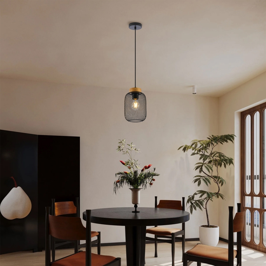 Brilagi - Pendente em cabo BASKLITE 1xE27/15W/230V madeira de seringueira/preto