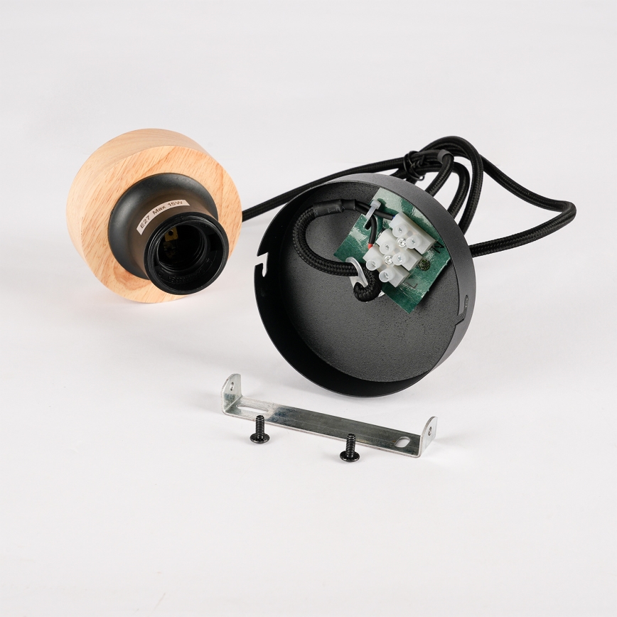 Brilagi - Pendente em cabo BASKLITE 1xE27/15W/230V madeira de seringueira/preto