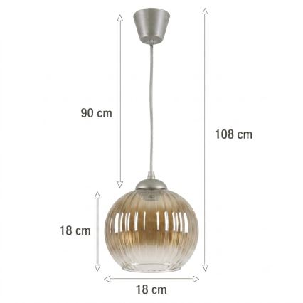 Brilagi - Lustre LED suspenso por cabo RETRO GLASS 1xE27/60W/230V Ø 18 cm prateado/fumê castanho
