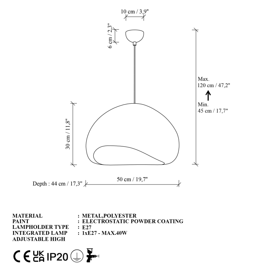 Brilagi - Pendente em cabo WABI SABI 1xE27/40W/230V Ø 50 cm branco