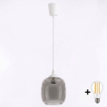 Brilagi - Pendente LED com cabo RETRO GLASS 1xE27/60W/230V Ø 14 cm branco/cinzento fumado