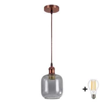 Brilagi - Pendente LED com cabo RETRO GLASS 1xE27/60W/230V Ø 14 cm branco/cinzento fumado