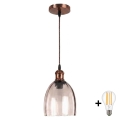 BRILAGI - Pendente LED com cabo RETRO GLASS 1xE27/60W/230V Ø 17 cm cobre/bege fumê