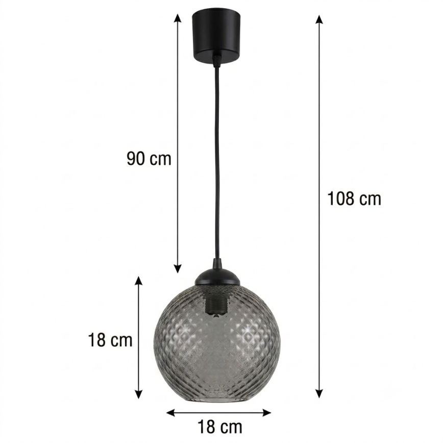 Brilagi - Pendente LED em cabo RETRO GLASS 1xE27/60W/230V Ø 18 cm preto/cinzento fumado