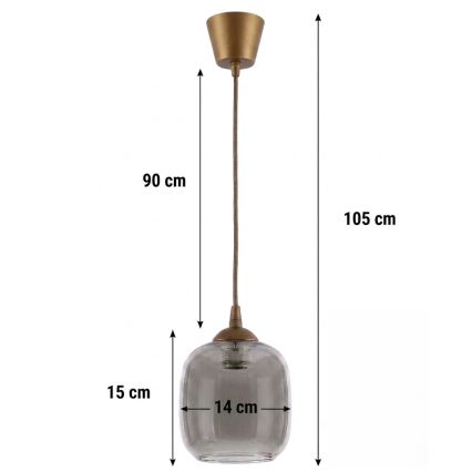 Brilagi - Lustre LED suspenso por cabo RETRO GLASS 1xE27/60W/230V Ø 14 cm castanho/cinzento fumado