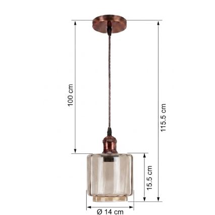 Brilagi - Lustre LED suspenso por cabo RETRO GLASS 1xE27/60W/230V Ø 14 cm cobre/bege fumê