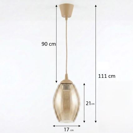 Brilagi - Candeeiro suspenso LED com cabo RETRO GLASS 1xE27/60W/230V Ø 17 cm bege/bege fumê