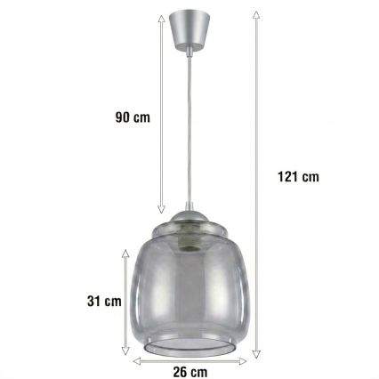 BRILAGI - Lustre LED suspenso por cabo RETRO GLASS 1xE27/60W/230V Ø 26 cm prateado/cinzento fumado