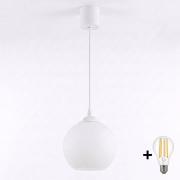 Brilagi - Pendente LED em cabo RETRO GLASS 1x E27/60W/230V diâmetro 15 cm branco