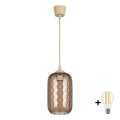 BRILAGI - Pendente LED em cabo RETRO GLASS 1xE27/60W/230V Ø 14 cm bege/castanho fumê