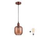 Brilagi - Pendente LED em cabo RETRO GLASS 1xE27/60W/230V Ø 14 cm cobre/castanho fumado