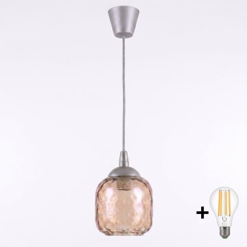 Brilagi - Pendente LED em cabo RETRO GLASS 1xE27/60W/230V Ø 14 cm prata/marrom fumê