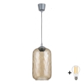 BRILAGI - Pendente LED em cabo RETRO GLASS 1xE27/60W/230V Ø 14 cm prateado/castanho fumado