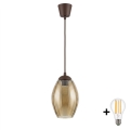 Brilagi - Pendente LED em cabo RETRO GLASS 1xE27/60W/230V Ø 17 cm castanho/bege fumado