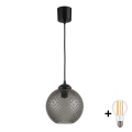 Brilagi - Pendente LED em cabo RETRO GLASS 1xE27/60W/230V Ø 18 cm preto/cinzento fumado