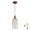 Brilagi - Pendente LED em cabo RETRO GLASS 1xE27/60W/230V Ø14 cm cobre/branco
