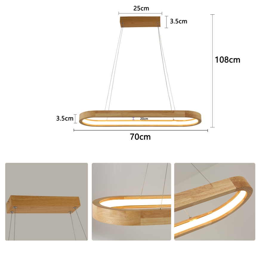 Brilagi - Pendente LED em cabo UMEA WOOD LED/30W/230V 70x20 cm madeira de seringueira