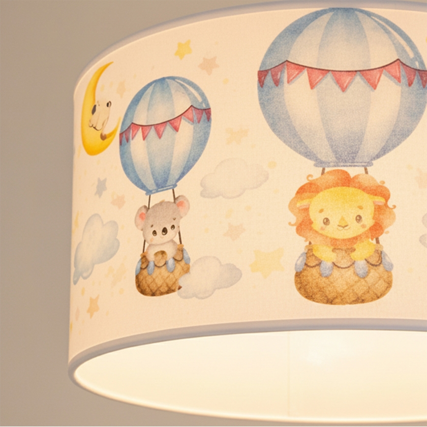 Brilagi - Pendente LED infantil BOBO 1xE27/60W/230V diâmetro 35 cm branco/com motivos de animais