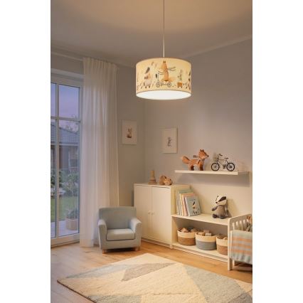 Brilagi - Pendente LED infantil BOBO, 1xE27/60W/230V, Ø35 cm, branco com motivo de animais