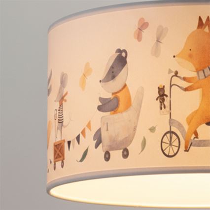 Brilagi - Pendente LED infantil BOBO, 1xE27/60W/230V, Ø35 cm, branco com motivo de animais