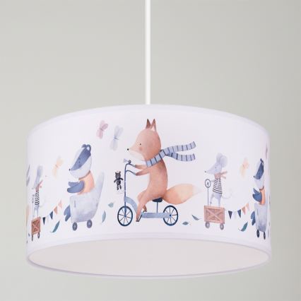 Brilagi - Pendente LED infantil BOBO, 1xE27/60W/230V, Ø35 cm, branco com motivo de animais