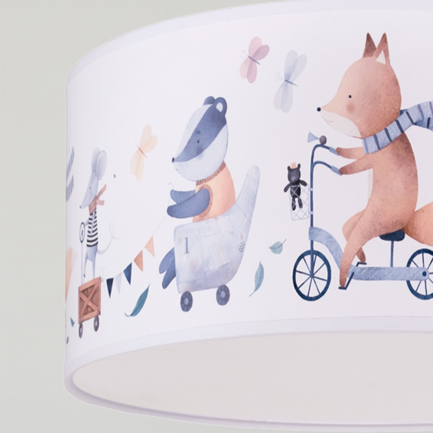 Brilagi - Pendente LED infantil BOBO, 1xE27/60W/230V, Ø35 cm, branco com motivo de animais