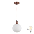 Brilagi - Pendente LED RETRO GLASS em cabo 1xE27/60W/230V Ø 15 cm cobre/branco