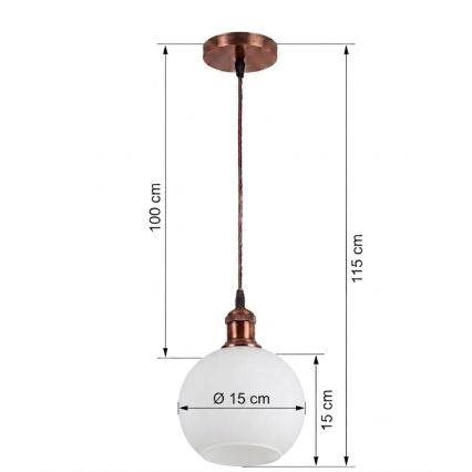 Brilagi - Pendente LED RETRO GLASS em cabo 1xE27/60W/230V Ø 15 cm cobre/branco
