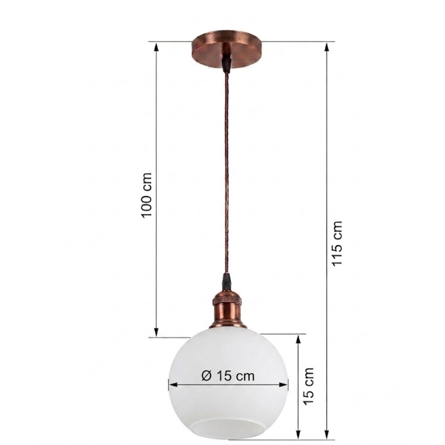 Brilagi - Pendente LED RETRO GLASS em cabo 1xE27/60W/230V Ø 15 cm cobre/branco