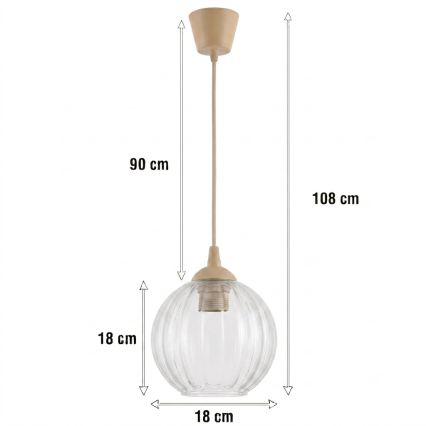 Brilagi - Pendente LED suspenso por cabo RETRO GLASS 1xE27/60W/230V Ø 18 cm bege/transparente