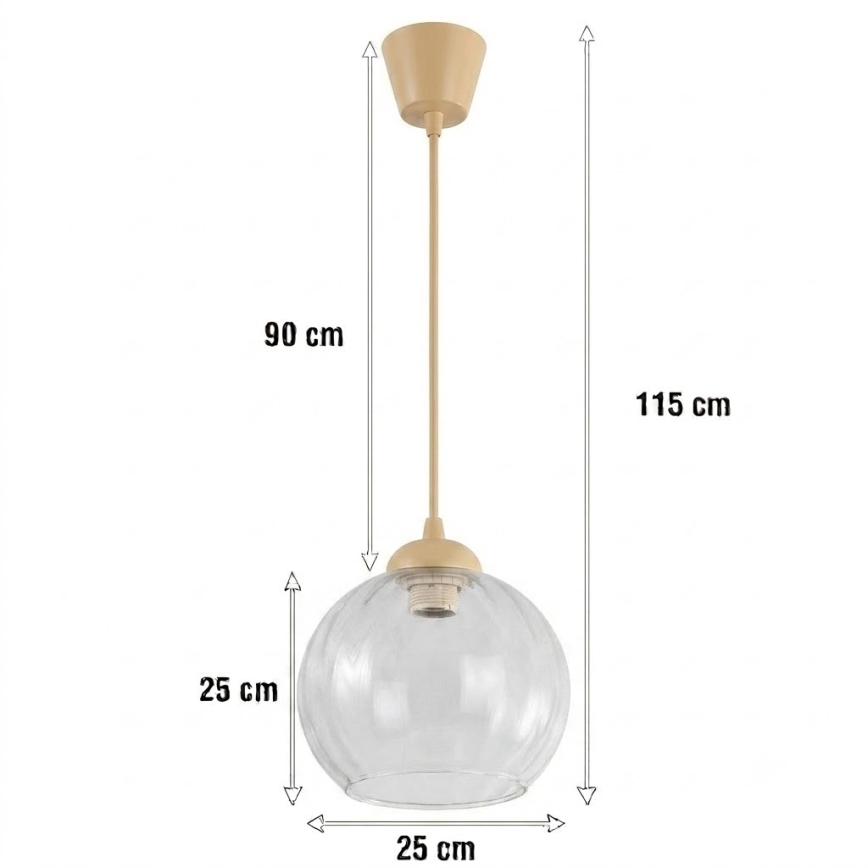 Brilagi - Pendente LED suspenso por cabo RETRO GLASS 1xE27/60W/230V Ø 25 cm bege/transparente