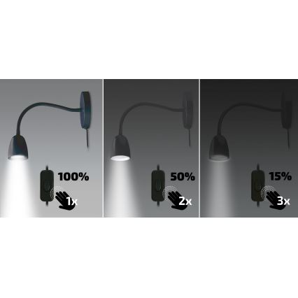 Brilagi - Pequeno candeeiro de parede LED com regulação LED/4W/230V preto
