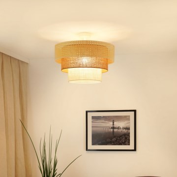 Brilagi - Plafon CEDAR LUNETA 1xE27/15W/230V diâmetro 45 cm rattan/marrom/cru