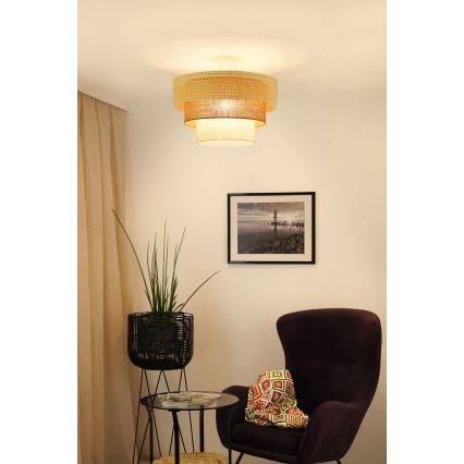 Brilagi - Plafon CEDAR LUNETA 1xE27/15W/230V diâmetro 45 cm rattan/marrom/cru