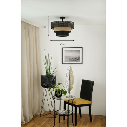 Brilagi - Plafon DAKOTA LUNETA 1xE27/15W/230V Ø 45 cm preto/ratan