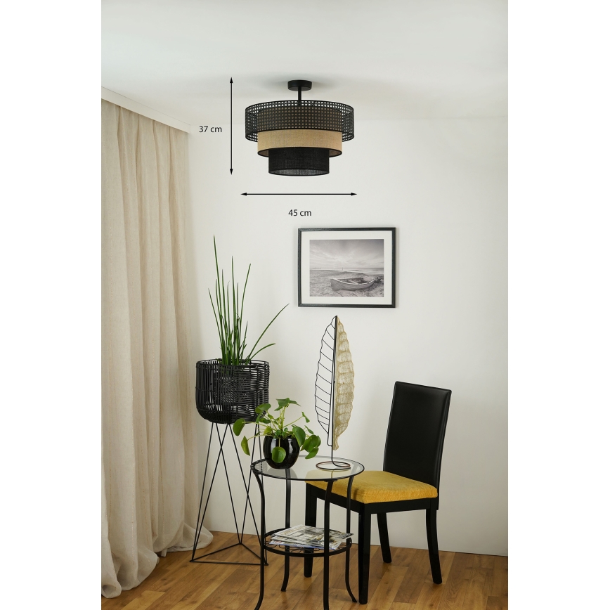 Brilagi - Plafon DAKOTA LUNETA 1xE27/15W/230V Ø 45 cm preto/ratan