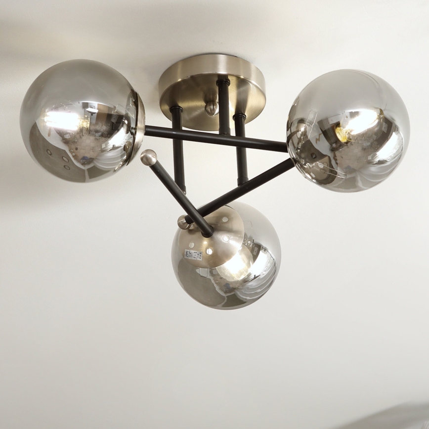 Brilagi - Plafon de sobrepor MALIVA 3xE14/15W/230V cromo fosco/vidro fumê