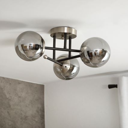 Brilagi - Plafon de sobrepor MALIVA 3xE14/15W/230V cromo fosco/vidro fumê