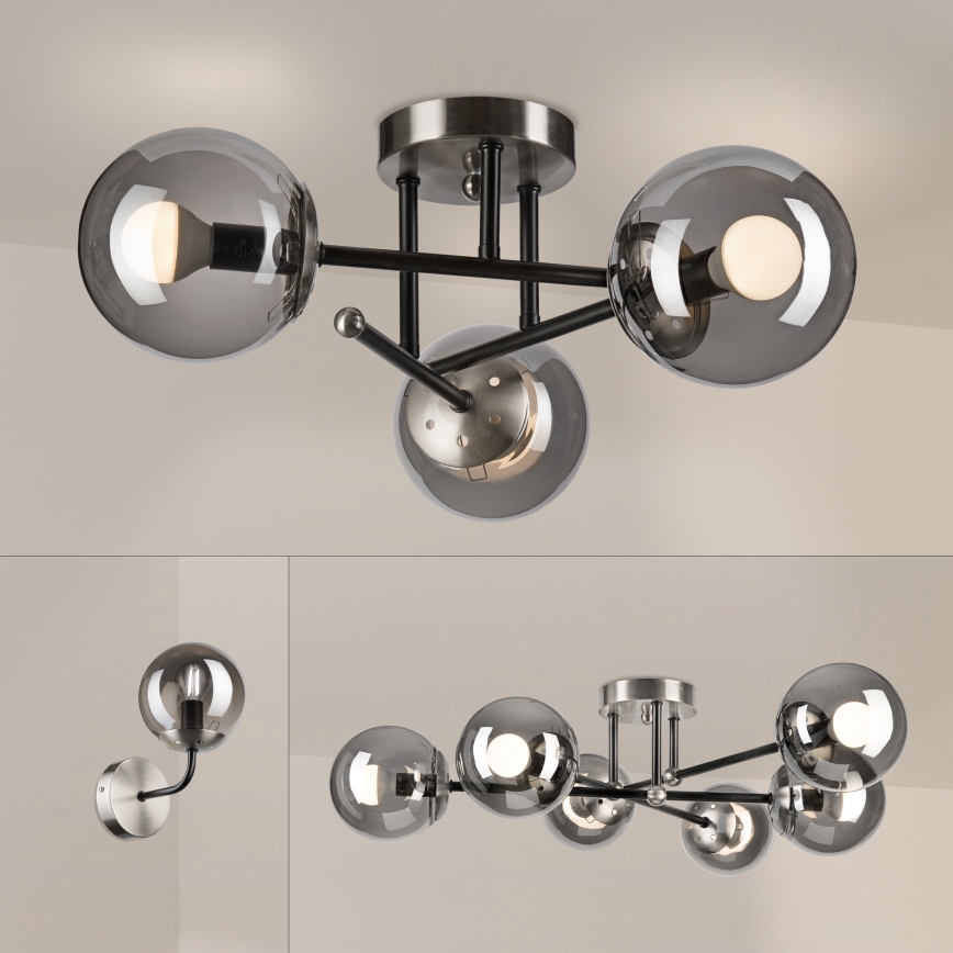 Brilagi - Plafon de sobrepor MALIVA 3xE14/15W/230V cromo fosco/vidro fumê