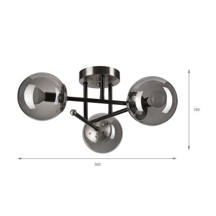 Brilagi - Plafon de sobrepor MALIVA 3xE14/15W/230V cromo fosco/vidro fumê