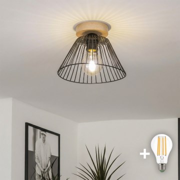 Brilagi - Plafon LED CERIA WIRE 1xE27/40W/230V Ø 21 cm preto/carvalho