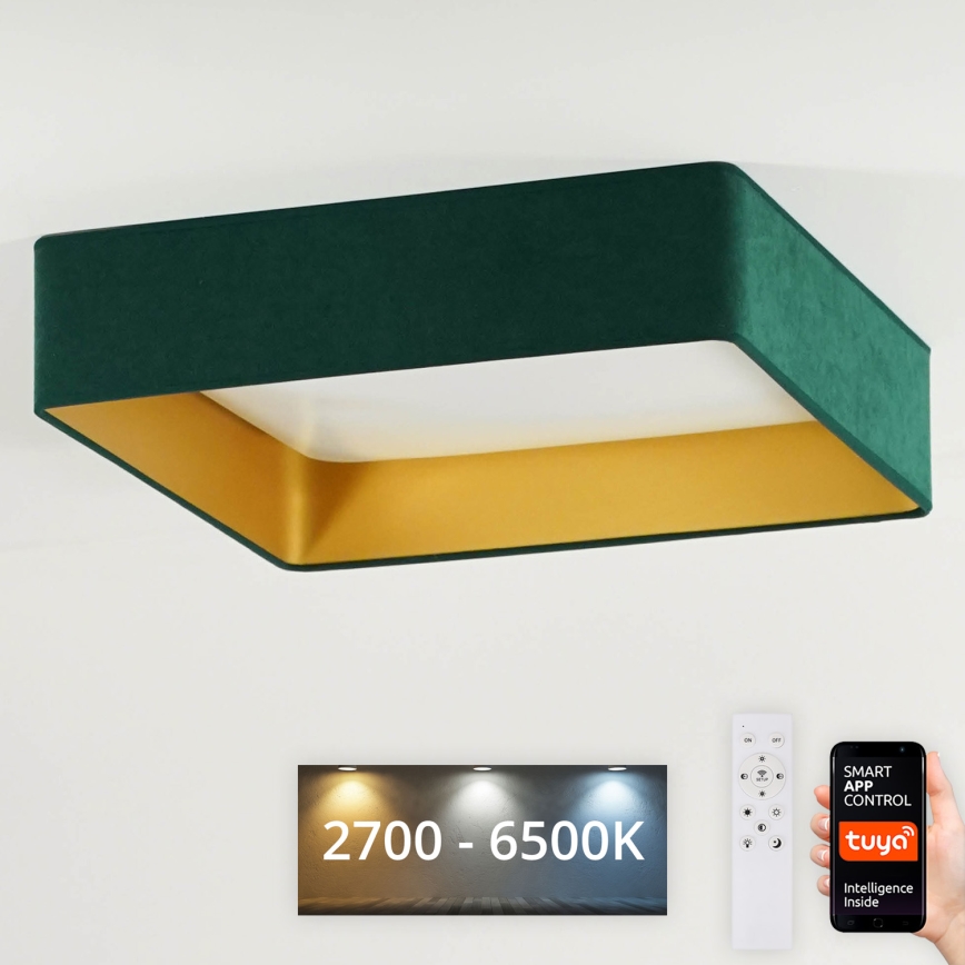 Brilagi - Plafon LED dimerizável VELVET SQUARE SMART LED/36W/230V 60x60 cm 2700-6500K Wi-Fi Tuya + controlo remoto verde