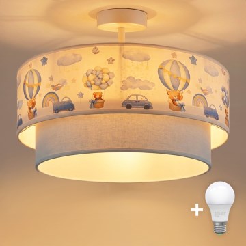 Brilagi - Plafon LED infantil BOBO 1xE27/60W/230V pr. 40 cm creme/azul/ursinhos