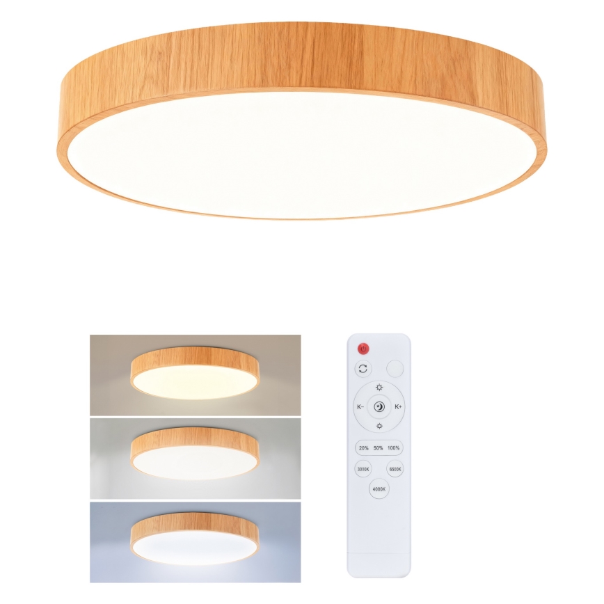 Brilagi - Luminária de tecto LED regulável POOL LED/36W/230V 3000-6000K, diâmetro 30 cm, acabamento em madeira + comando remoto